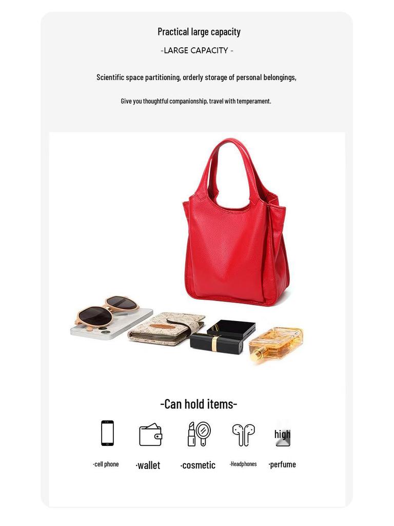 Women's Soft Leather Tote Bag 2025 - Large Capacity Genuine Cowhide Shoulder Handbag