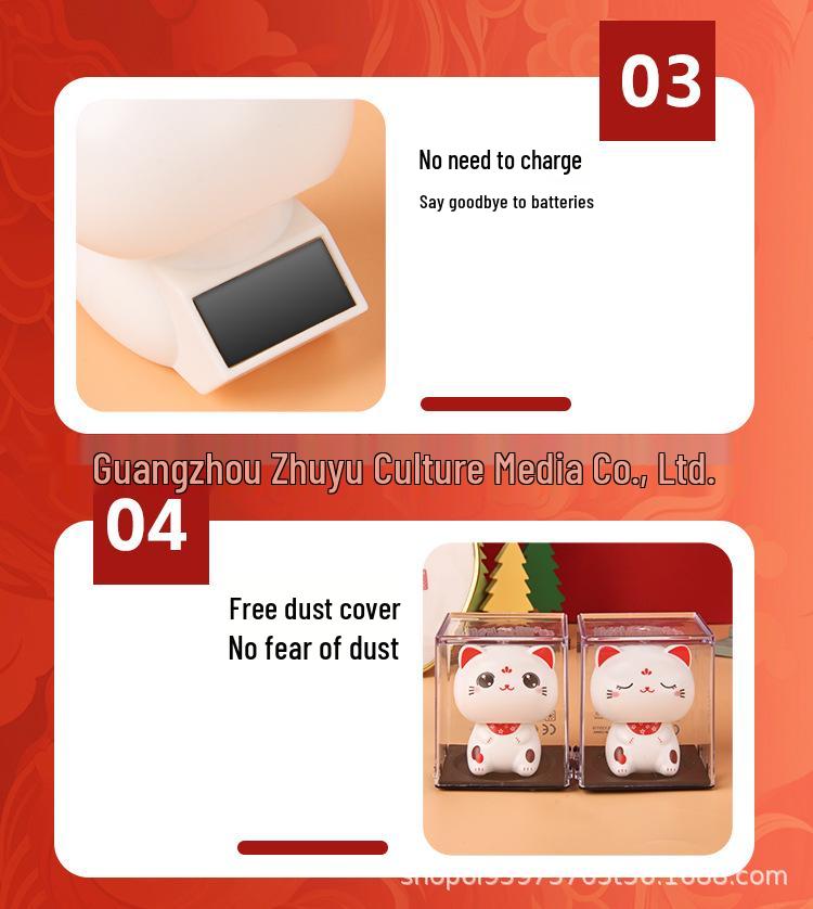 2-inch Solar-Powered Waving Lucky Cat Ornament for Desk or Car
