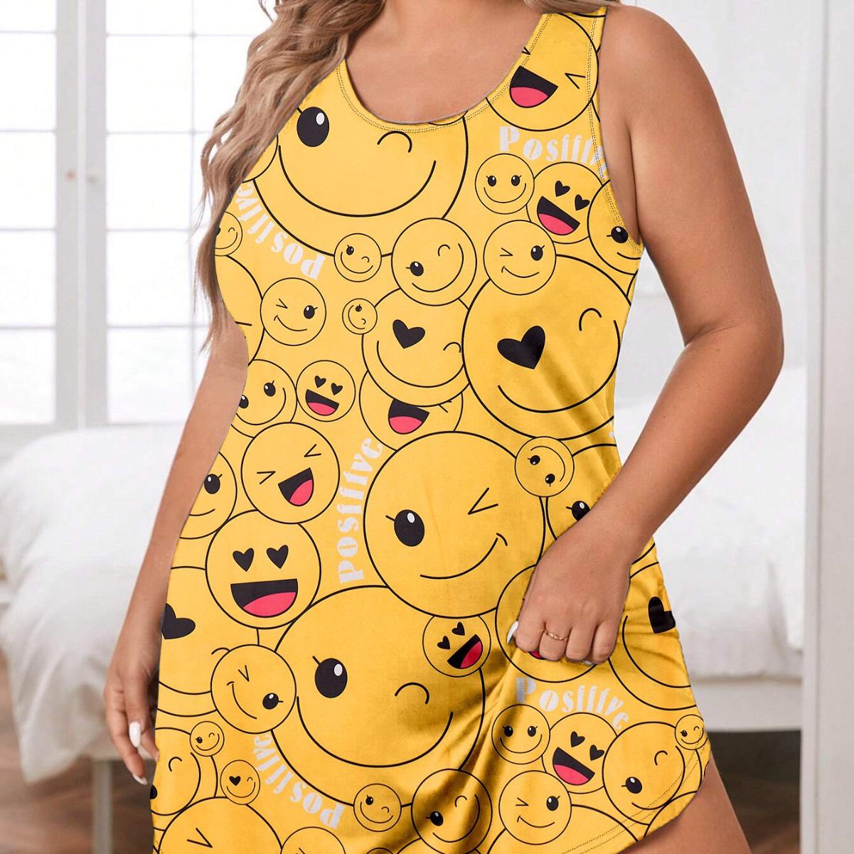 

Summer Plus Size XL-5XL Funny Graphic Printing Sleeveless Women Tank Nightgown Sexy O Neck Sleepwear Female Nightwear Homwear Clothing XL