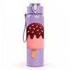 1PC Pink Brown Ice Cream Cartoon Print 750ml Color Plastic Sports Water Bottle Leakproof Flip Straw Lid Suitable for Sports Office Home Use