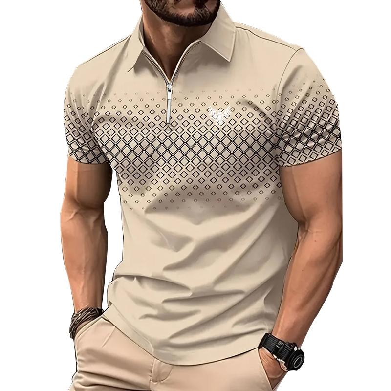 Men Fashion Summer Short Sleeve 3D Digital Print Casual Polo Shirt Tops .