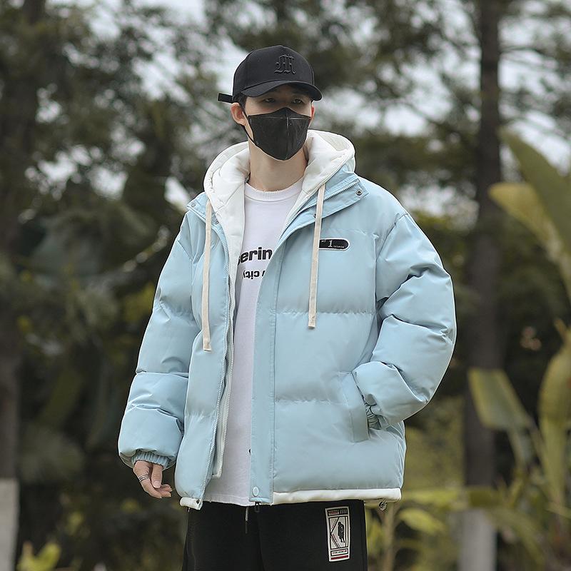 

High-end Temperament Boys Wear Cotton-padded Jacket Men s Hooded Leather New Handsome Clothes Cotton-padded Jacket Autumn and Winter High Sense 3XL