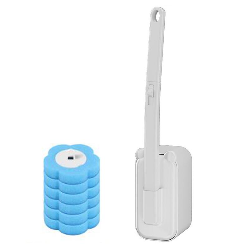 Disposable Toilet Brush Set Wall Mounted with Replaceable Refill Heads Cleaning Tool with Storage Holder Bathroom Cleaner Kit