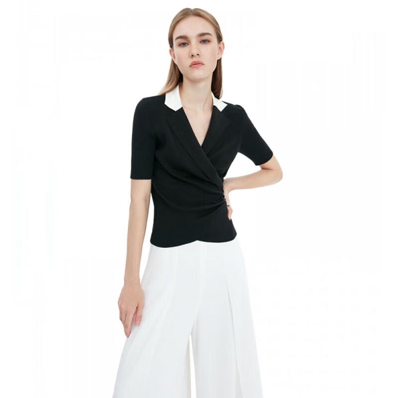 

ELLASSAY Женский топ из шелка тутового дерева с V-образным вырезом и короткими рукавами, приталенный M