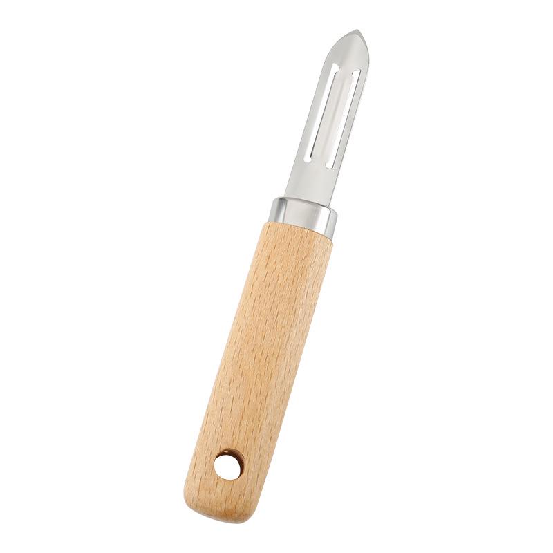 Wooden Handle Stainless Steel Fruit & Vegetable Peeler - Straight Type Peeling Knife for Kitchen Use.