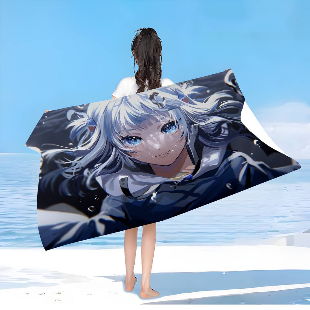 Cartoon Girl G-Gawr G-Gura Big Microfiber Beach Towels Quick Dry Towel Sand Beach Towels Pool Towel for Travel Swim Pool Yoga