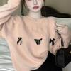 Autumn and winter tops, bow sweaters, round necks, chic women's small knitted bottoms