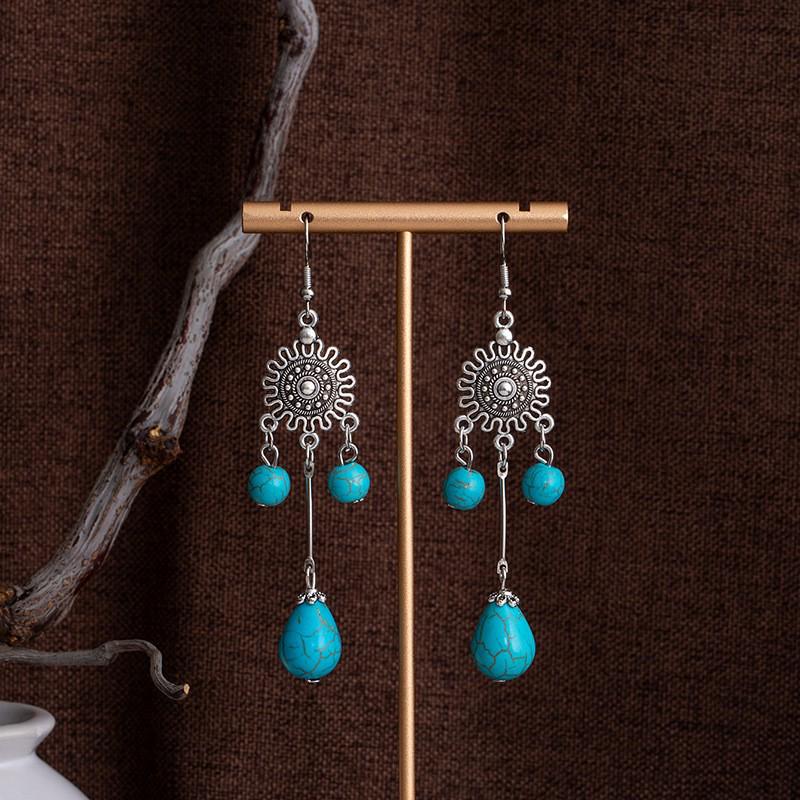 Tibetan Ethnic Bohemian Tassel Turquoise Earrings