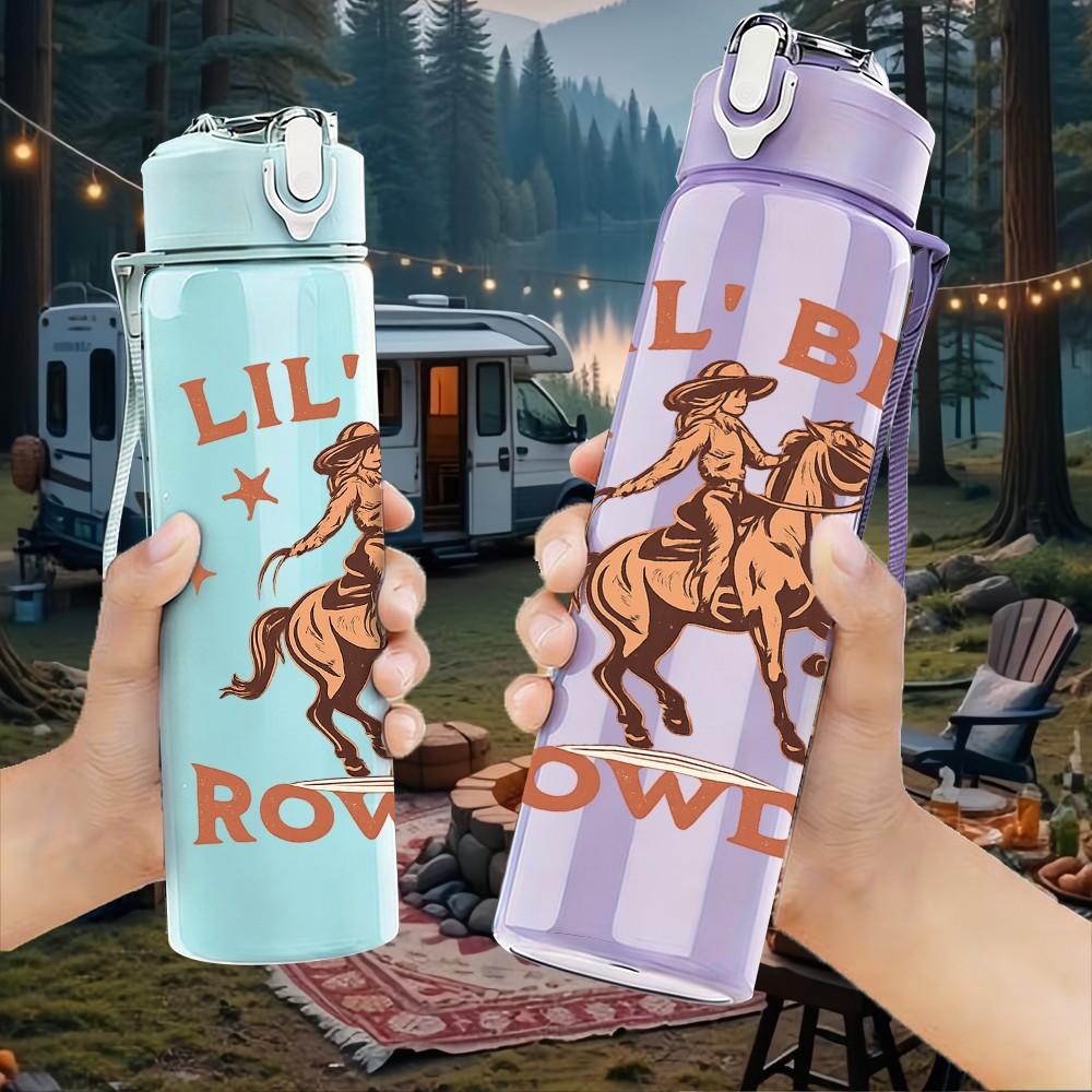 1PC Lil Bit Rowdy Cow Horse Western Print 750ml Color Plastic Sports Water Bottle Leakproof Flip Straw Lid Suitable for Sports Office Home Use