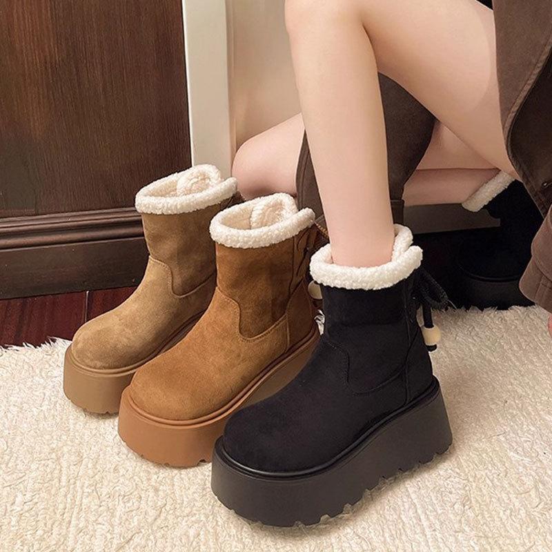 Women's Thick Bottom Hairy Mouth Winter Lightweight Warm Padded Snow Boots Non-slip Wear-resistant Casual Sneakers Cotton Boots