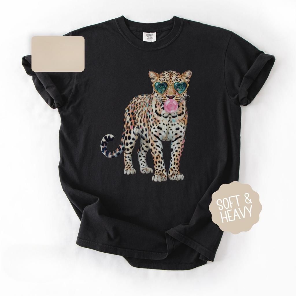 Leopard Comfort Colors Shirt Leopard Bubblegum Sunglasses TShirt Cute Animal Print Tee Harajuku Fashion Unisexs Clothing