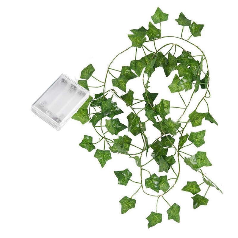 LED Green Leaf Fake Plants String Light Battery Powered Waterproof Fairy String Light for Wall House Christmas Decorations