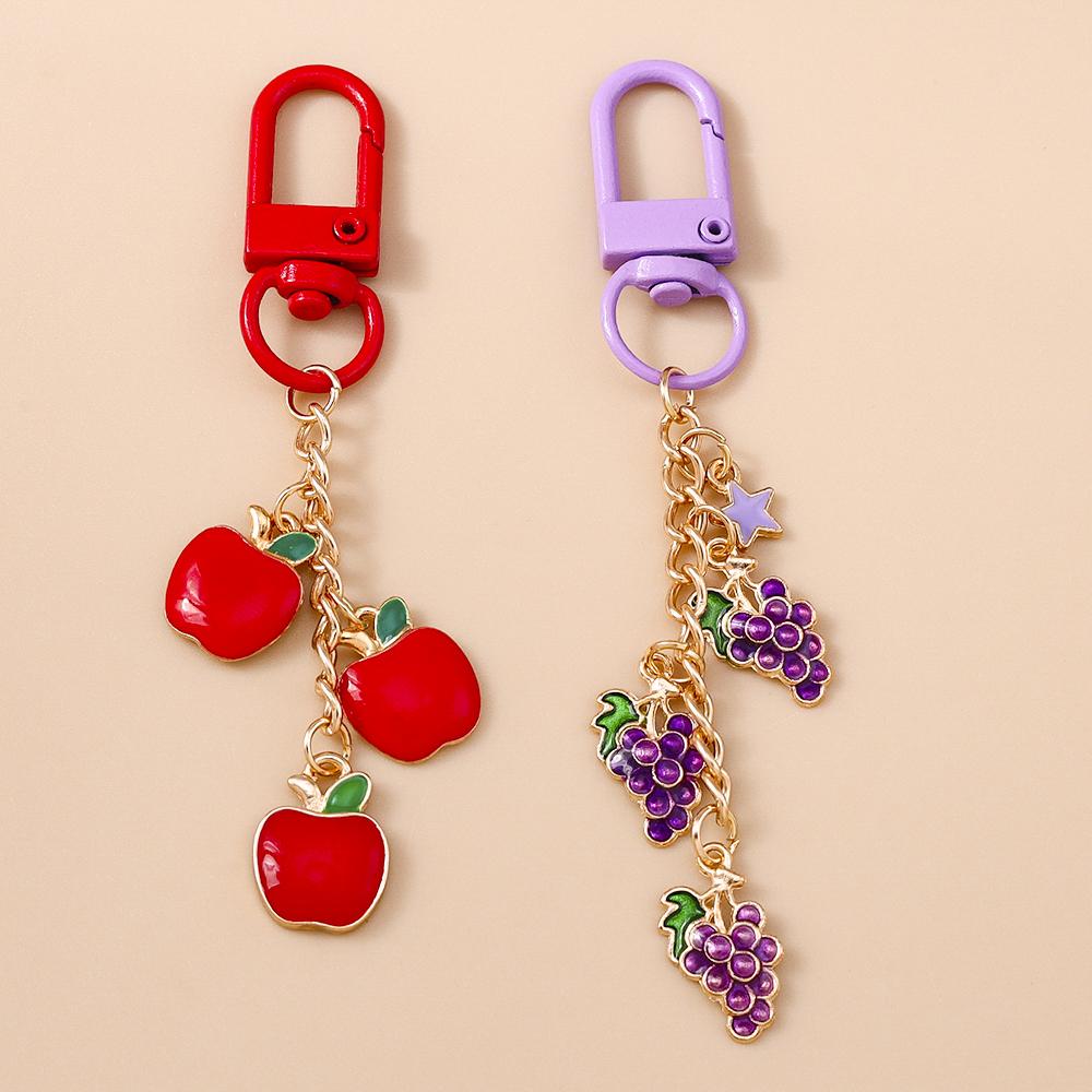 Pretty Grape Apple Keychain Simulation Fruit Key Ring Pendants for Women Girls Handbag Decor DIY Handmade Jewelry Gifts