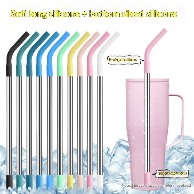 Reusable Stainless Steel Straws With Soft Colorful Silicone Tips Perfect For Smoothies Juices Cocktails Home Parties Daily Use