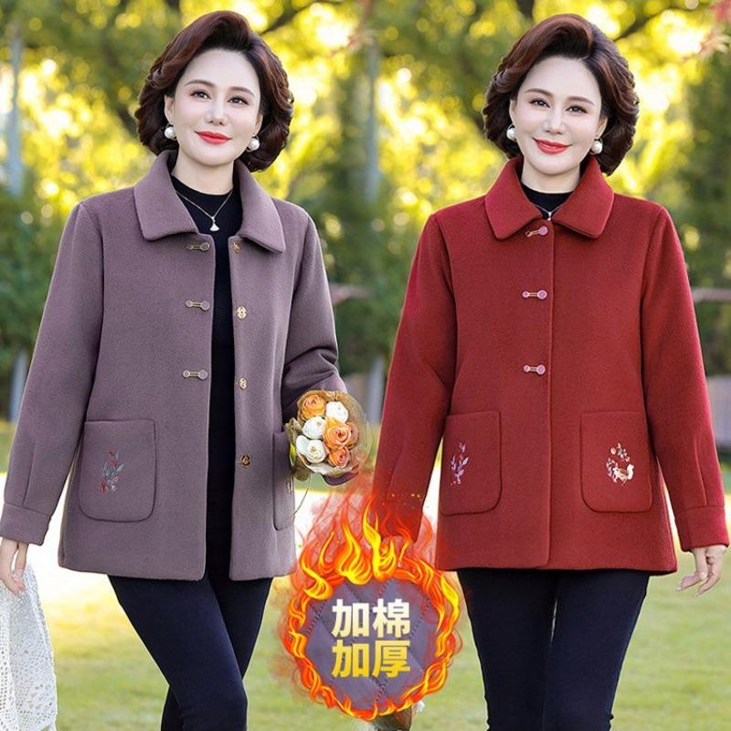 Autumn and Winter Clothing with Cotton and Thickened Woolen Jacket Medium Women's Lapel Top
