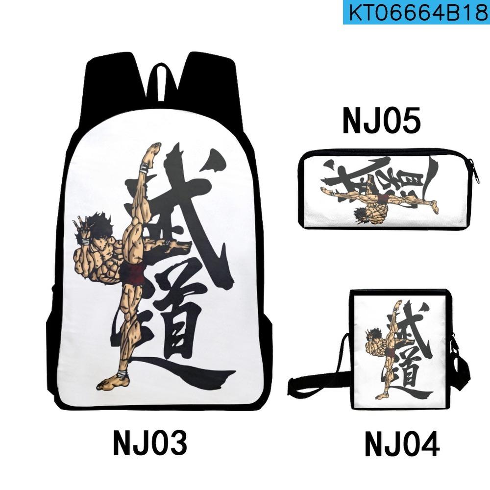 Classic Anime Yujiro Baki Hanma 3D Print 3pcs/Set pupil School Bags Laptop Daypack Backpack Inclined shoulder bag Pencil Case