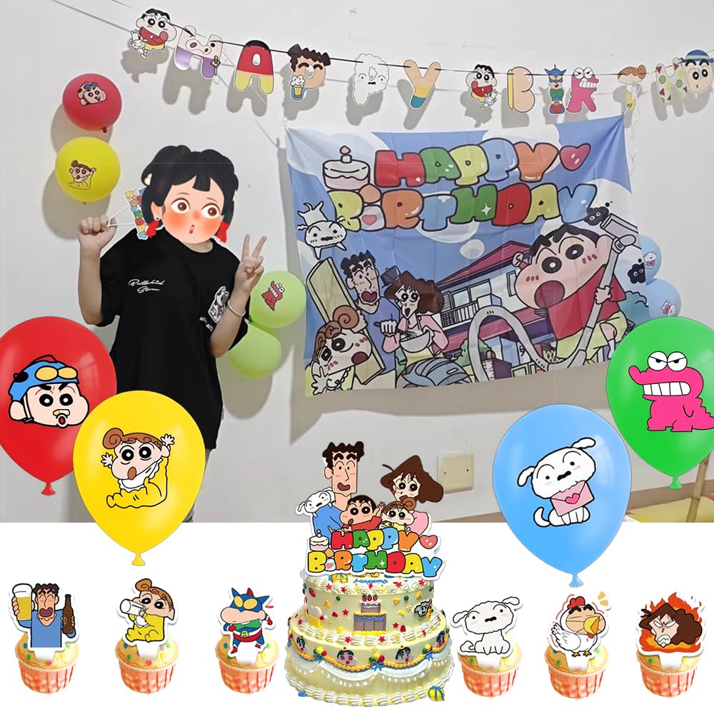 Set of 37 Crayon Birthday Character Birthday Cute and Moe Decorations for and Balloon and Cake Inserts Shin-chan Decorations, Balloons, Balloons,