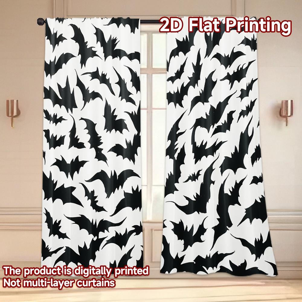 Set Of 2 Flat Printing Curtains Without Rod Halloween Bats Decoration Saint Patrick Is Day Holiday Digital Curtain Polyester