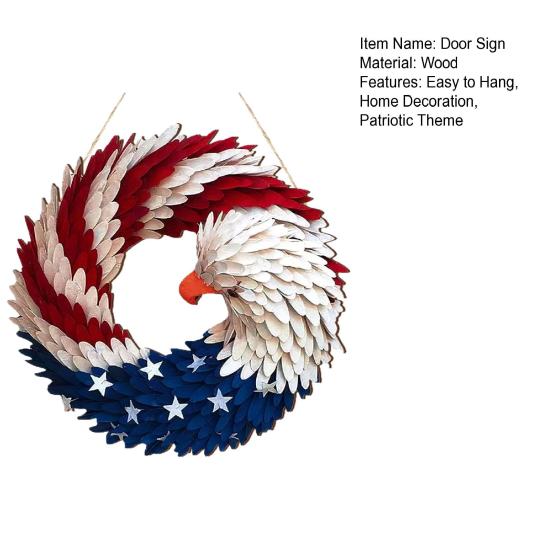 Eagle Flag Wreath Door Sign Patriotic Wooden Door Hanging Sign 4th of July Independence Day Veterans Day Door Hanger Decoration
