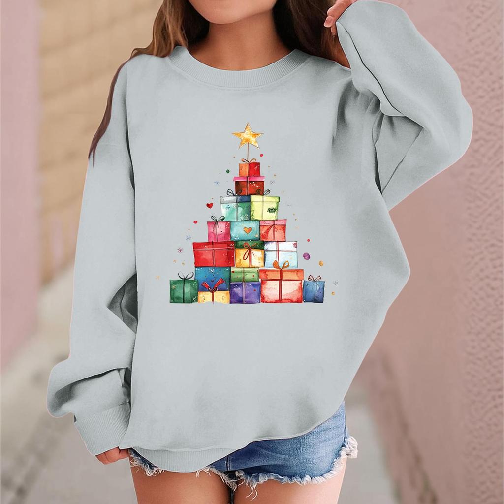 Children's Fashionable Casual Long-sleeved Loose Christmas Print Pullover Sweatshirt