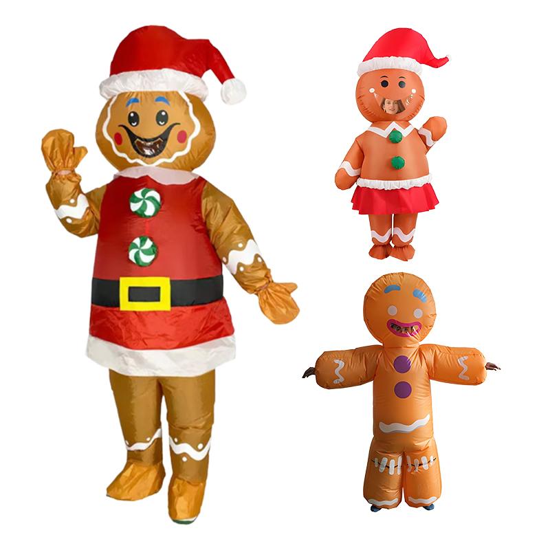 Xmas Funny Inflatable Costumes Gingerbread Snowman Woman Halloween Carnival Party Suit Special Use Role Props Clothing