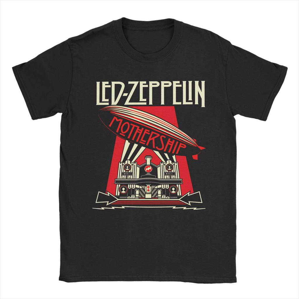 The Mother Ship Led Zeppelin TShirts Men  Vintage 100 Cotton Tees Round Collar Short Sleeve T Shirts Plus Size Tops