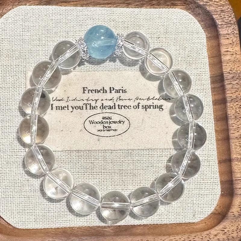 Clear White Crystal Round Bead Bracelet Sea Blue Treasure Handmade Glass Bead Bracelet Multiple Colors Geometric Style Unisex Gift