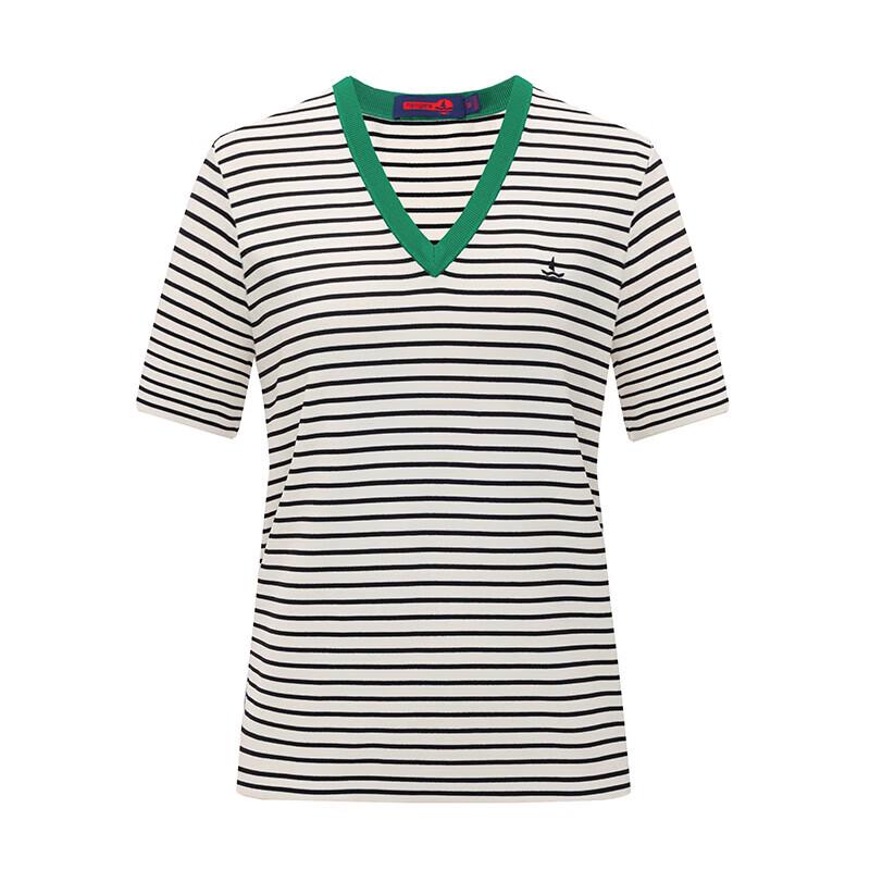 Navigare Women's Loose V-Neck Striped Short-Sleeve Knit Top