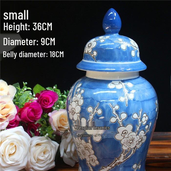 Blue and White Hand-Painted Ceramic Vase for Living Room or Hotel Display