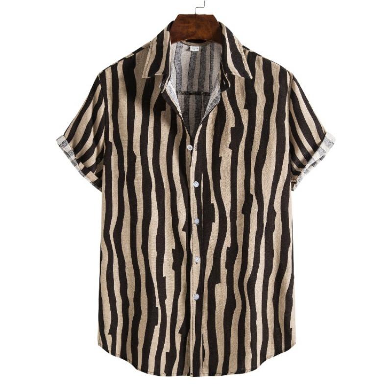 Men S Short Sleeve Loose Fit Striped Shirt