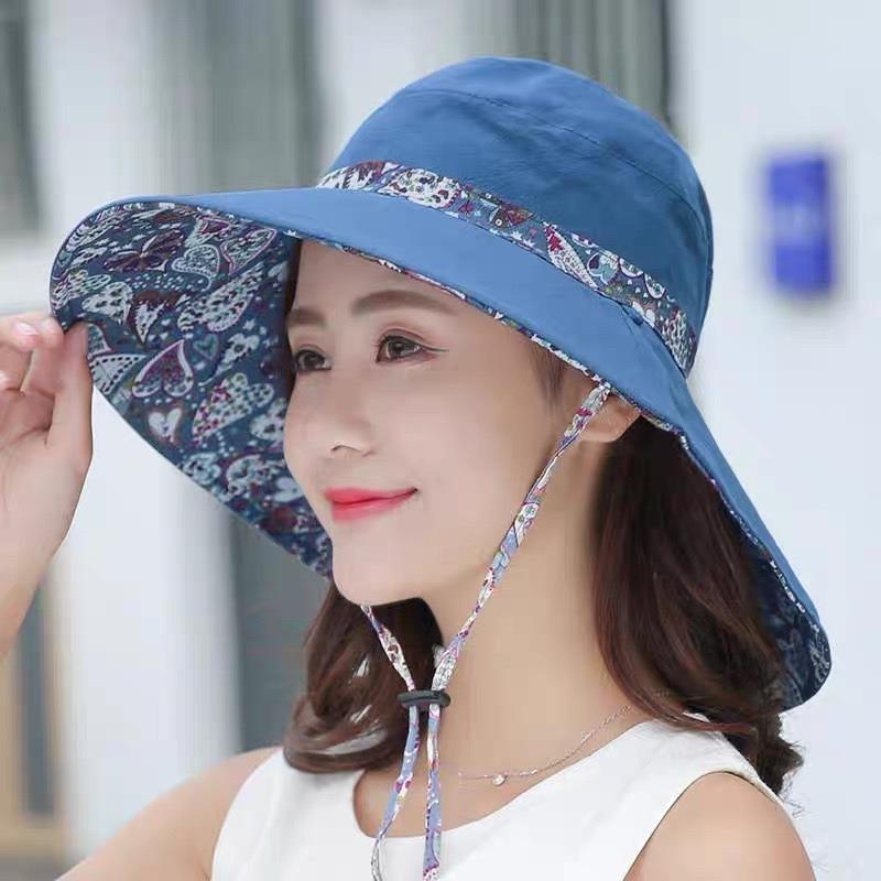 Hat female summer big edge face covering fashion UV protection bucket hat sun protection sun shade sun hat double sided