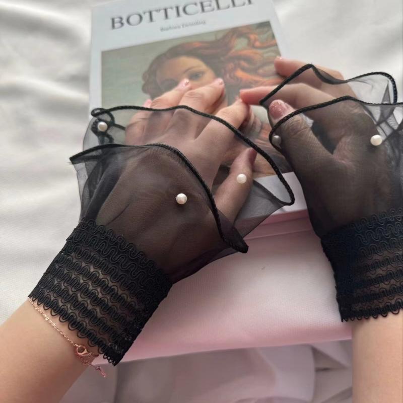 Fake Cuffs 1 Pair Detachable Lace Sleeves Elegant Embroidery Pattern Thin False Cuffs for Women Blouse Accessories