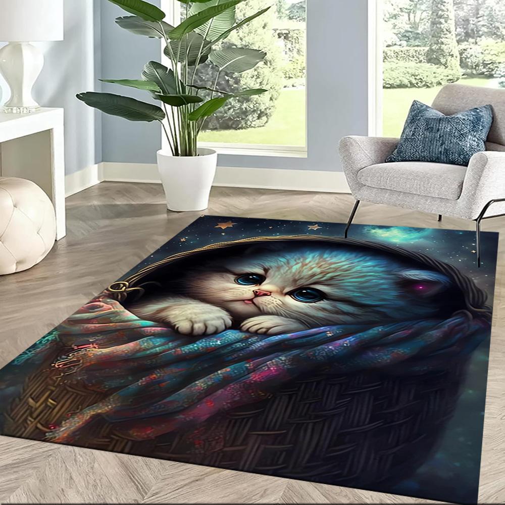 Black Cat In Stained Glass Floor Mats for Living Room, Bedroom and Room Decoration Are Suitable for Gifts.