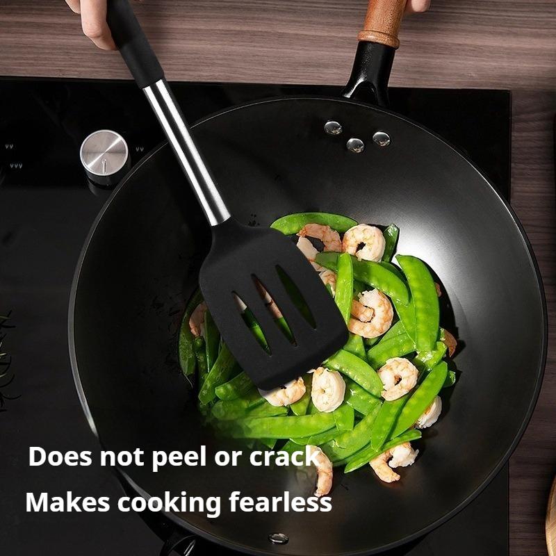 Food Grade Silicone Spatula Heat Resistant Non-Stick Anti-Scratch Kitchen Cooking Utensil for Frying Fish Eggs Multi-Purpose