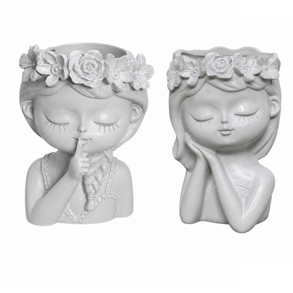 Resin Plant Pot Candle Holder Storage Can Pretty Girl Desktop Ornaments Garden Pots