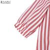 ZANZEA Women Casual Turn Down Collar Loose 3/4 Sleeve Stripe Dress