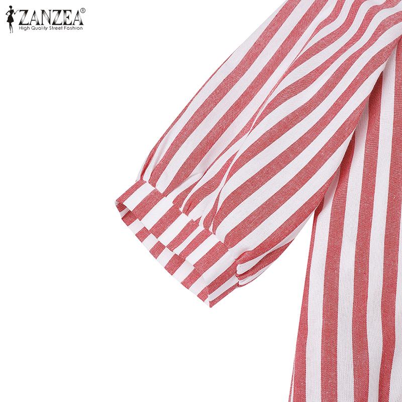 ZANZEA Women Casual Turn Down Collar Loose 3/4 Sleeve Stripe Dress