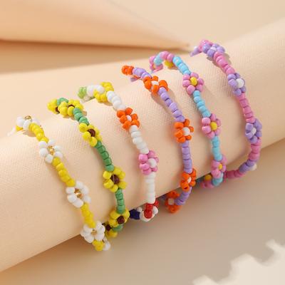 Korean Cute Daisy Flower Bracelet for Women Girls Colorful Beaded Handmade Elastic Wristband Pulseras Jewelry