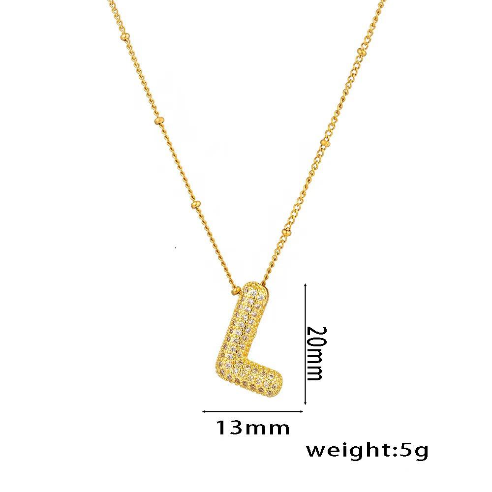 18K Gold-Plated Copper Necklace with Micro-Inlaid Zirconia & 26 Letter Pendant - Classic and Versatile European-American Jewelry