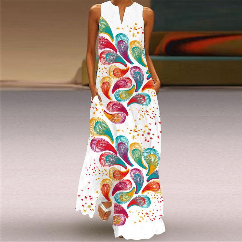 Fashion Style New Summer Women's Clothes Sleeveless Maxi Dress V-neck 3D Print Emerald Flower Dress Trendy Good Quality Beach Dress
