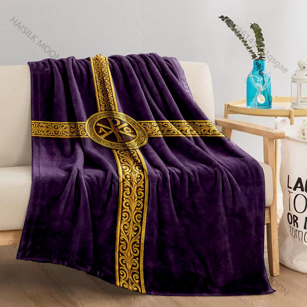 Purple background gold cross design Print Believer Pray blanket Warm soft flannel material suitable for all seasons luxury gift