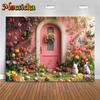 Mocsicka Spring Flowers Backdrop Photography Easter Egg Party Decors Portrait Birthday Background Door Bunny Photo Studio Banner6