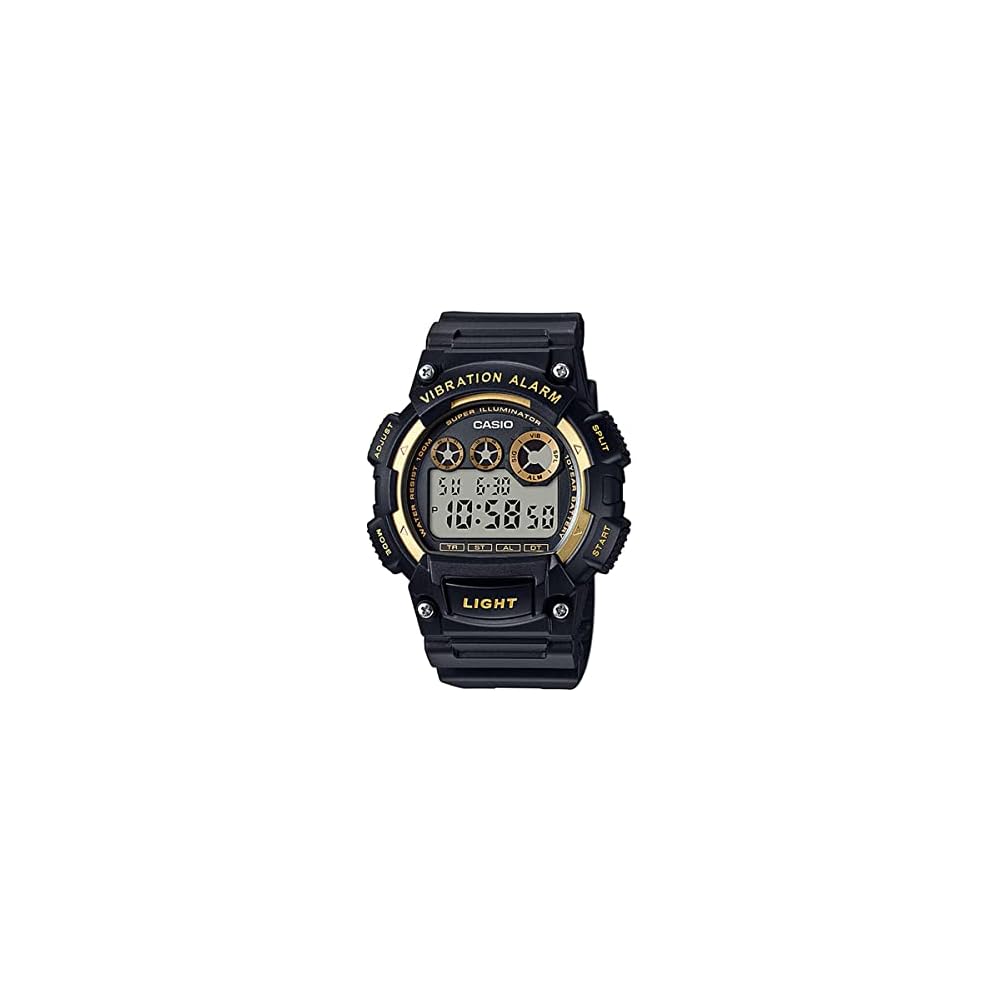 Casio W-735H-1A2 Digital Vibration Alarm Watch Gold for Kids and Men