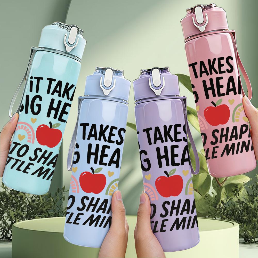 1PC Teacher Inspirational Quote 750ml Color Plastic Sports Water Bottle Leakproof Flip Straw Lid For Sports Office Home Use
