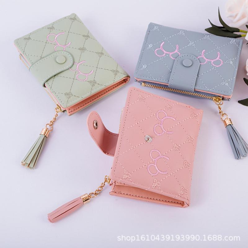 

Новый женский кошелек в клетку, милый и свежий, из ПУ с бахромой, универсальная сумка для карт, практичный и легкий короткий кошелек для хранения серый