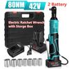 42V 3/8"" 110-240V 80N.m Power Tool Electric Ratchet Wrench with 2 Lithium-Ion Battery Charger Kit Rechargeable Cordless Electric Wrench
