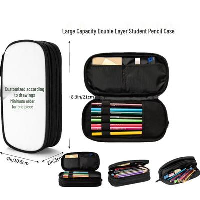 DIY Multi-Functional Double Layer Black Pencil Case for Students - Large Capacity