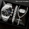 4-Piece Men's Watch Necklace Ring Bracelet Set Gold Plated Alloy Jewelry Luxurious Fashionable Party Gift