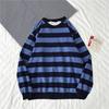 Men's Autumn Winter Round Neck Stripe Sweatshirt Pullover Tops Long Sleeved