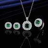 Elegant CZ Gemstone Pendant Necklace Set With Earrings Ring Women Blue Red Yellow Green Purple White Zircon Jewelry
